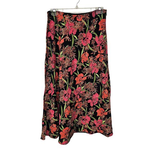 Croft Barrow Womens Maxi Skirt Size 10 Linen Dark Floral Cottage Grunge Topical - Picture 2 of 7